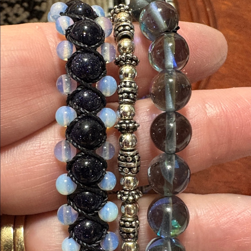 B111 Mermaid beads Napier Solver and Blue goldstone bracelet set